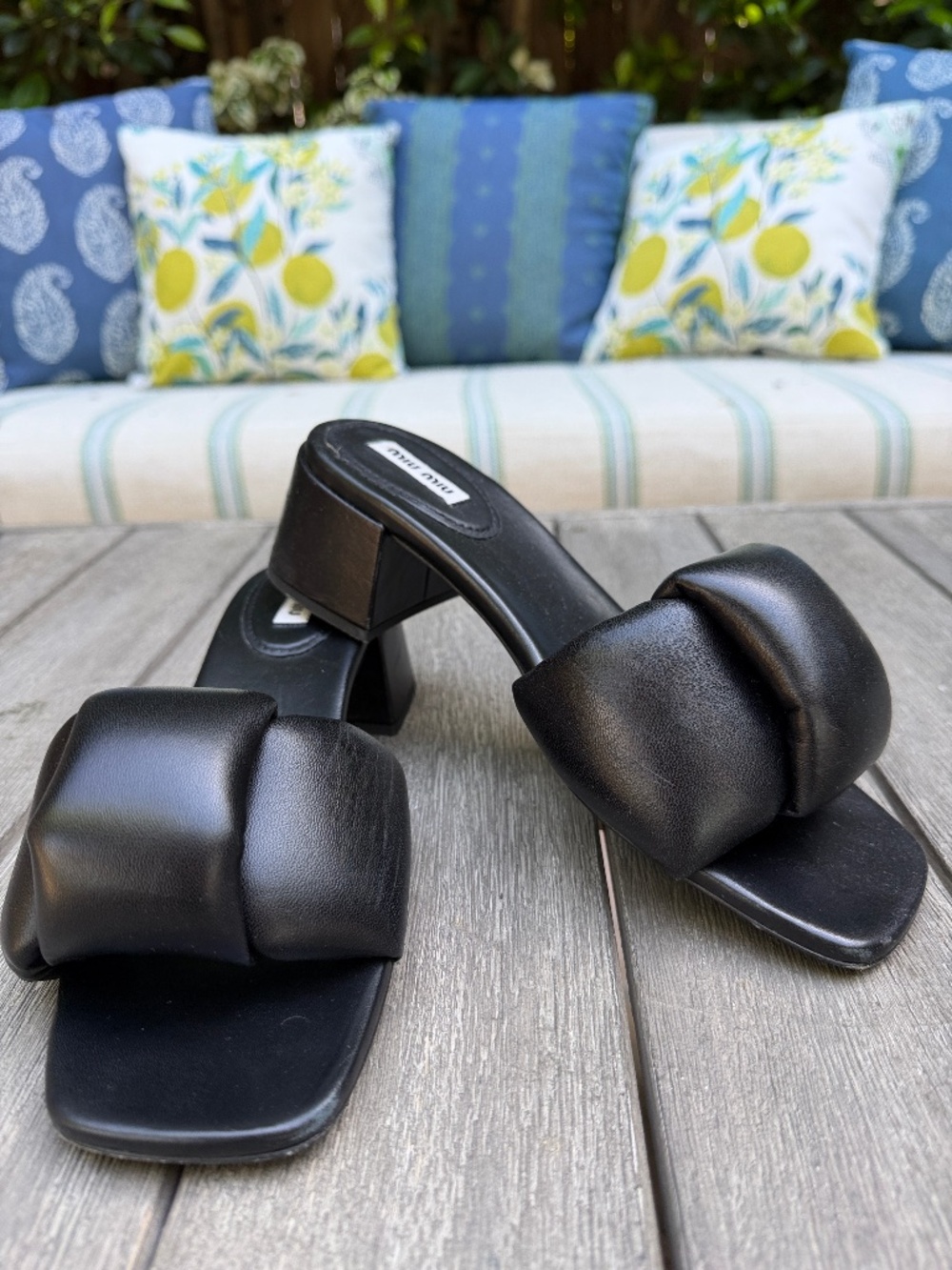 Miu Miu Black Padded Leather Slide Mules